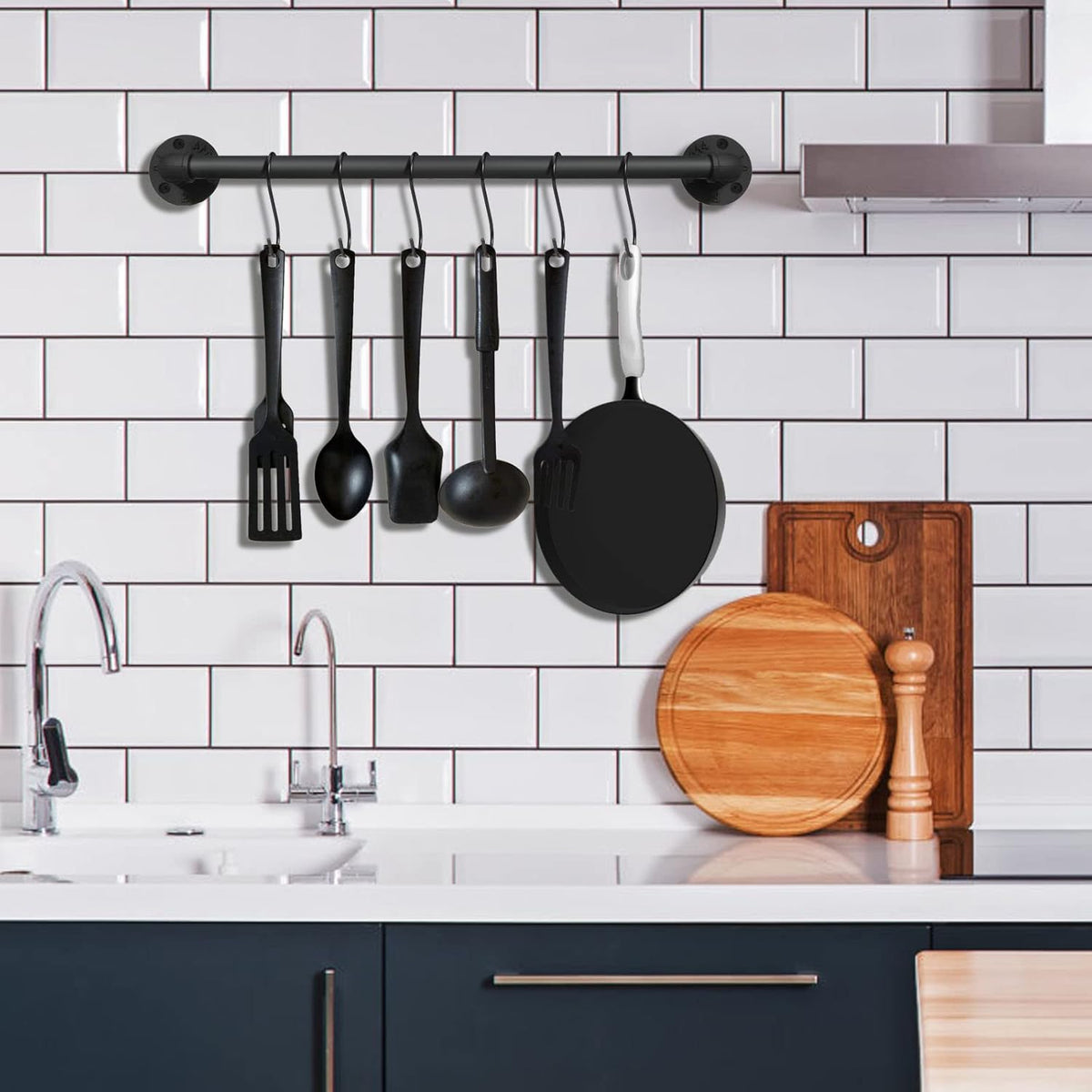 EGASON rustic iron pan hanging rail utilized as a bathroom towel holder
