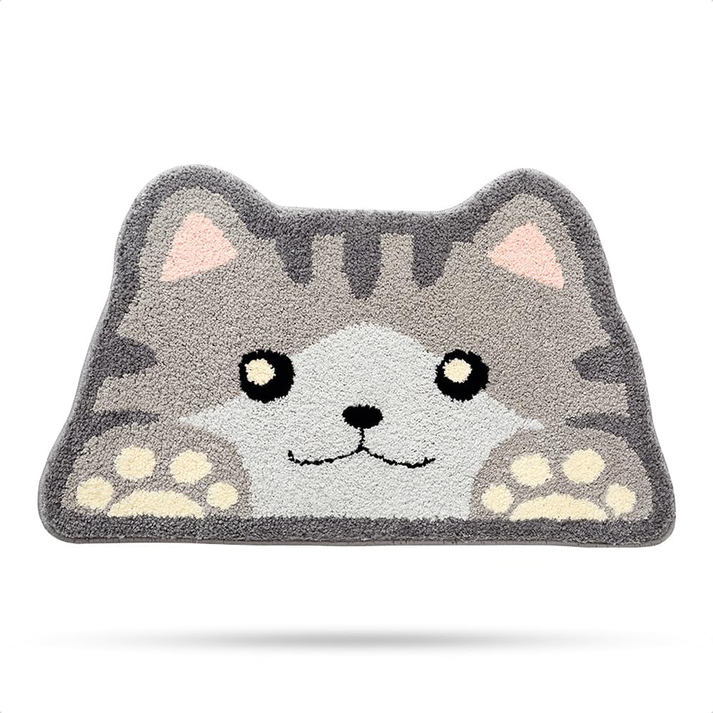 Molesun cat bath mat front view showing gray tabby shape