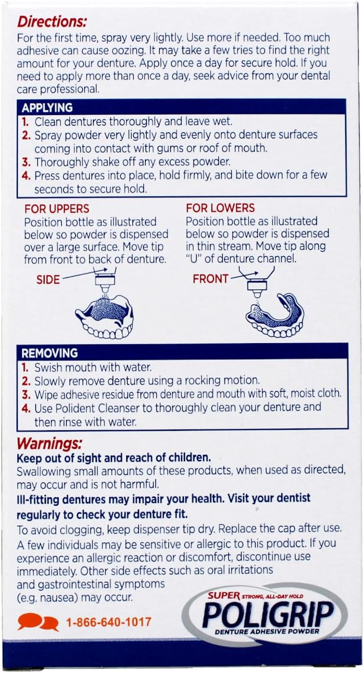 Poligrip denture adhesive powder packaging details