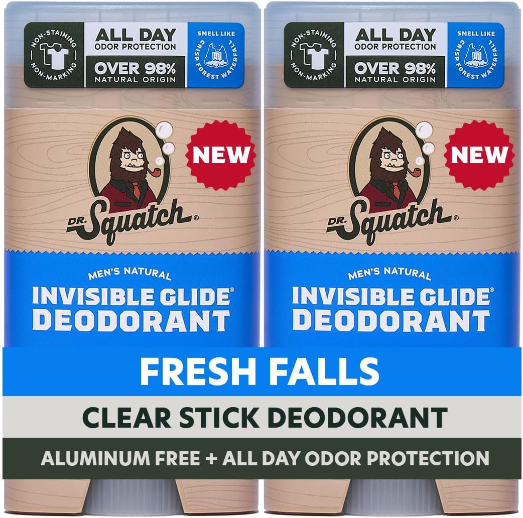 Dr. Squatch Invisible Glide Natural Men's Deodorant front view showing the Fresh Falls packaging.