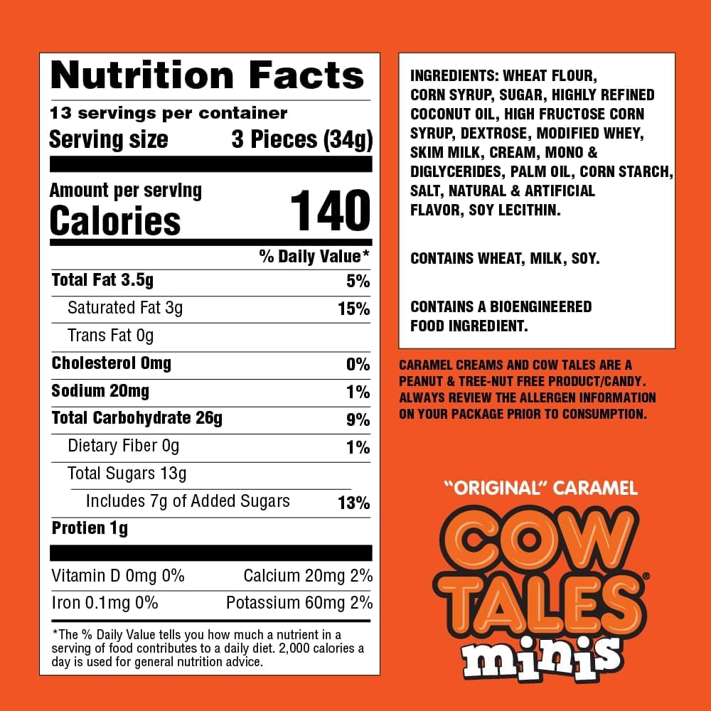 Individually wrapped mini caramel sticks spilled out of the Goetze's Cow Tales packaging.