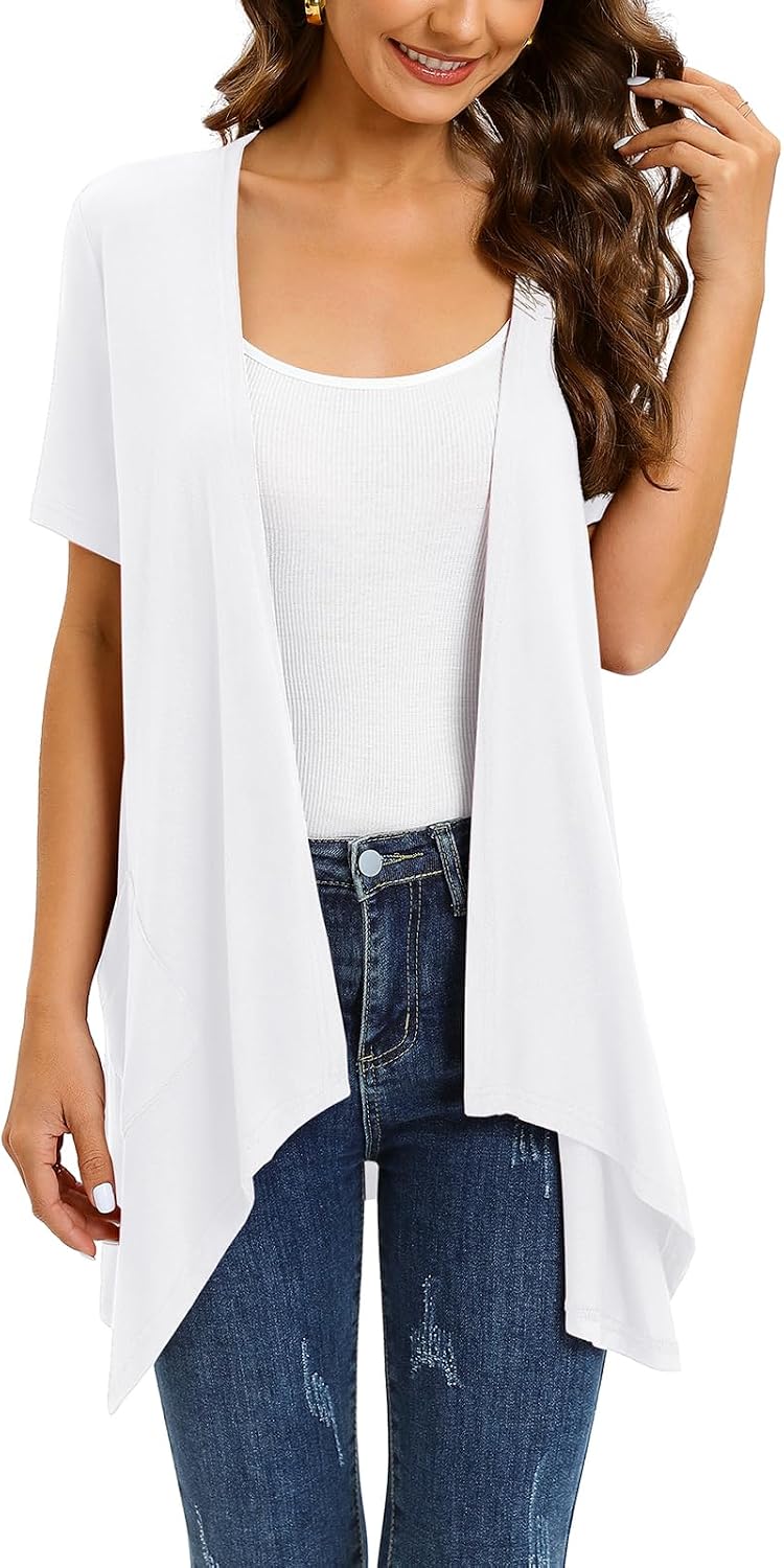 Veryoung Floral Short Sleeve Cardigans for Women Casual Drape Open Front Lightweight Summer Cardigan with Pocket High Low Hem - Image 9