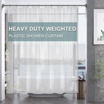 AmazerBath plastic shower curtain liner front view installed in bathroom shower enclosure.