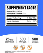BulkSupplements Cholecalciferol 25mcg dietary supplement label details and nutrition facts