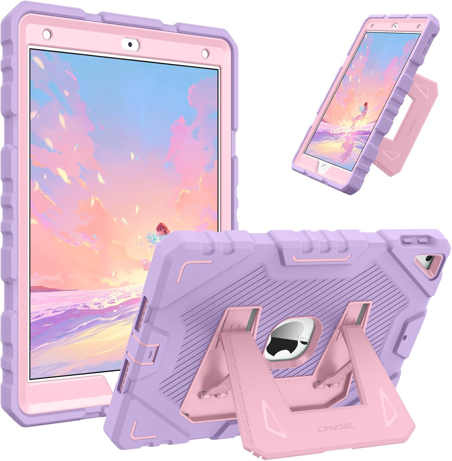 Fintie iPad 10.2 inch rugged kids case purple front view showing screen bezel protection