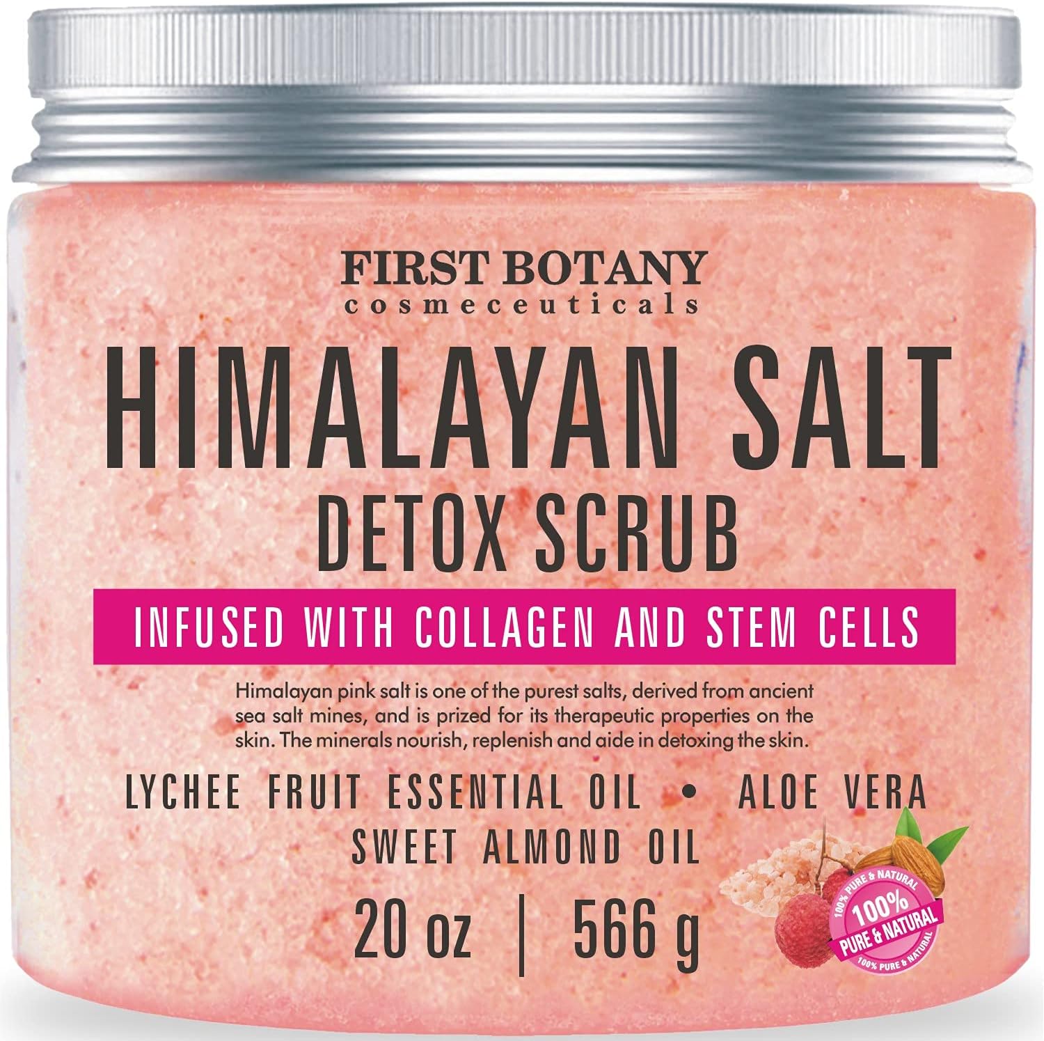 First Botany Himalayan Salt Body Scrub front view of twenty ounce jar on white background