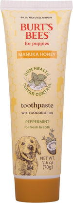 Natural puppy toothpaste with Manuka honey and coconut oil for dog dental care