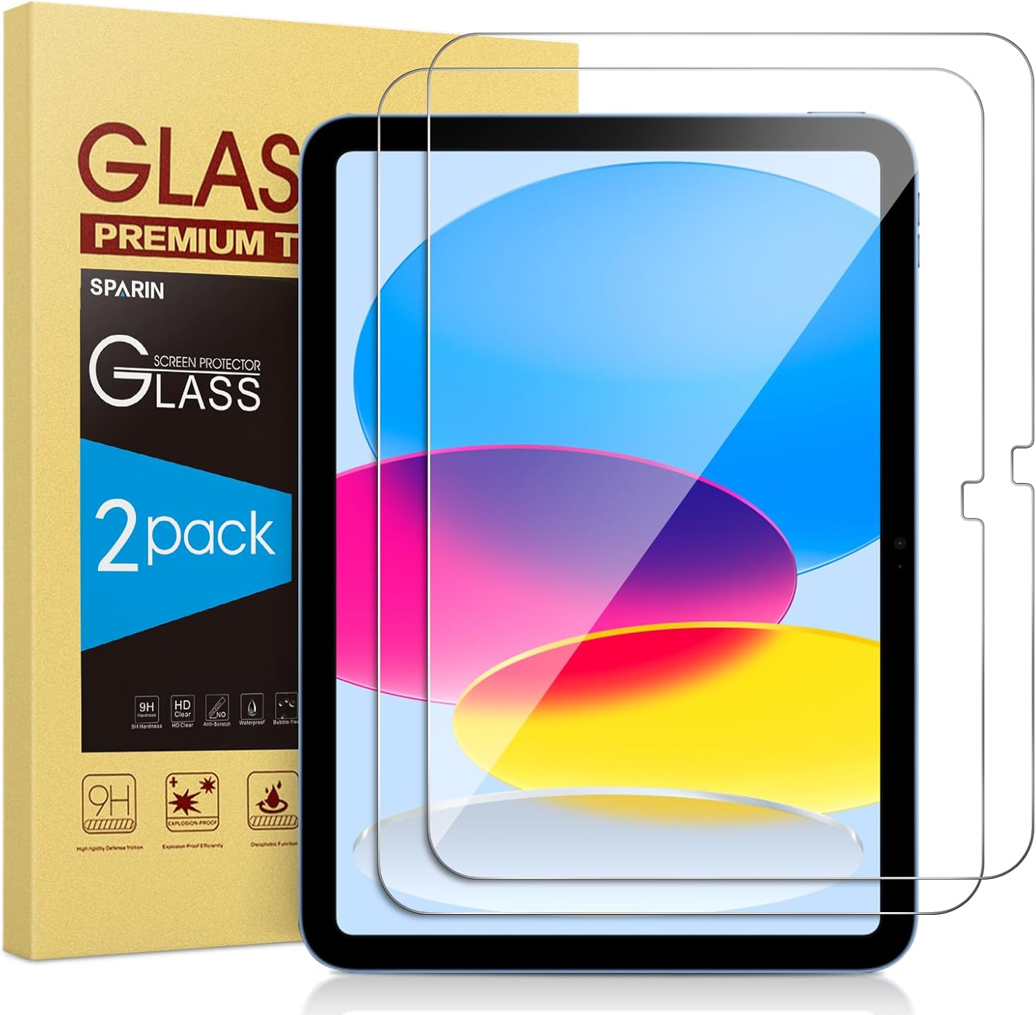 Sparin 2-pack tempered glass screen protector for iPad 10th generation front view
