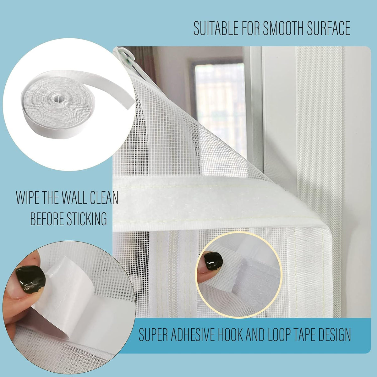 Included hook and loop adhesive tape roll
