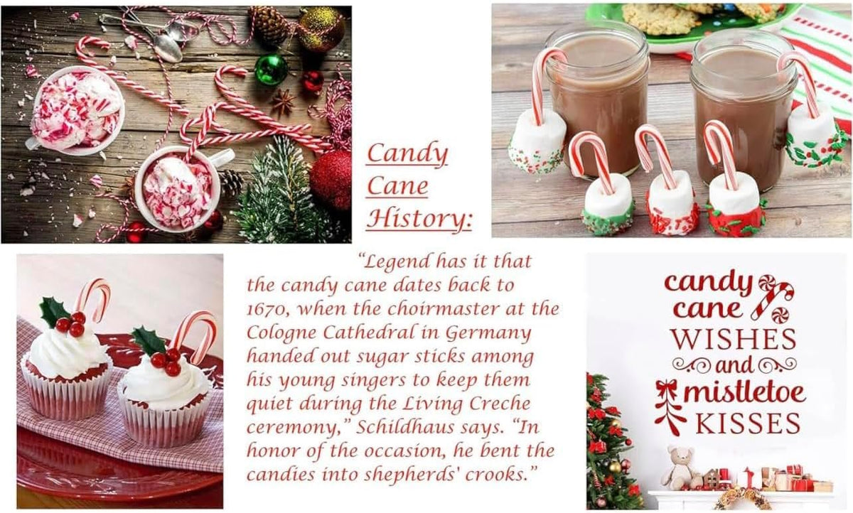 Mini candy canes being placed into festive holiday stockings.