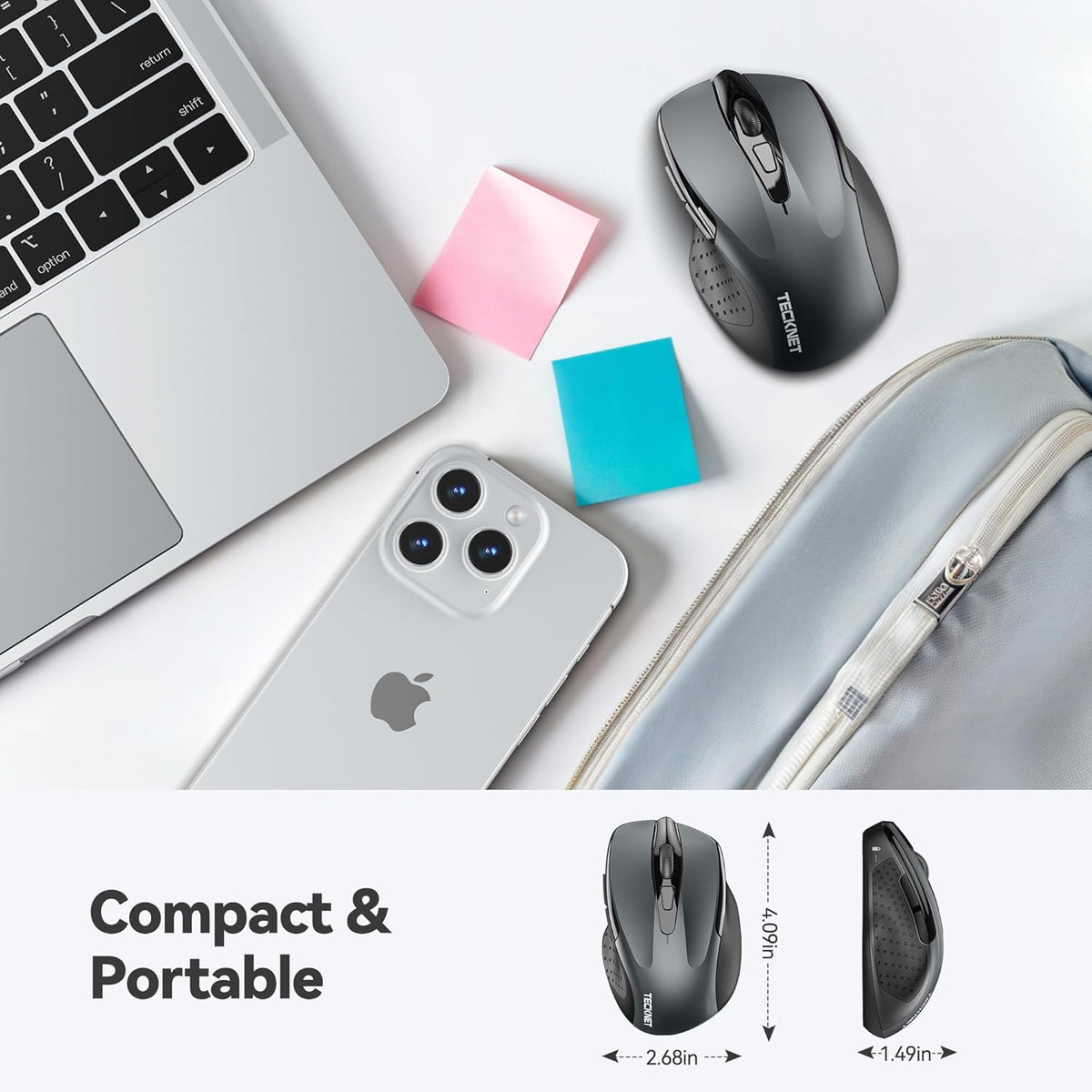Tecknet grey computer mouse top angle view