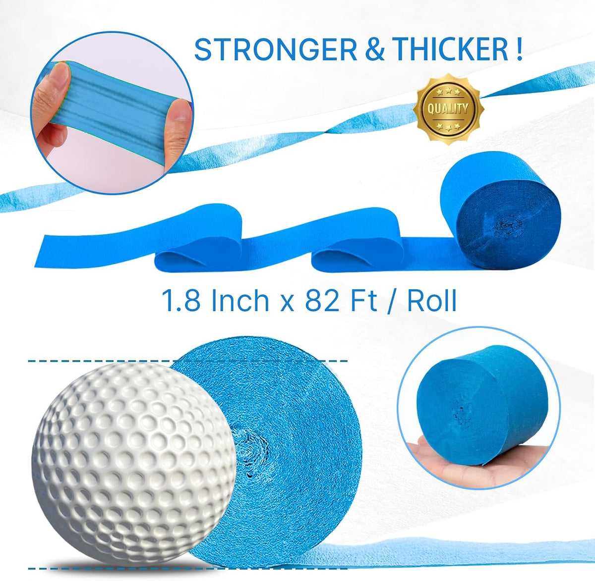 Hanging party backdrop made with blue and green paper streamers