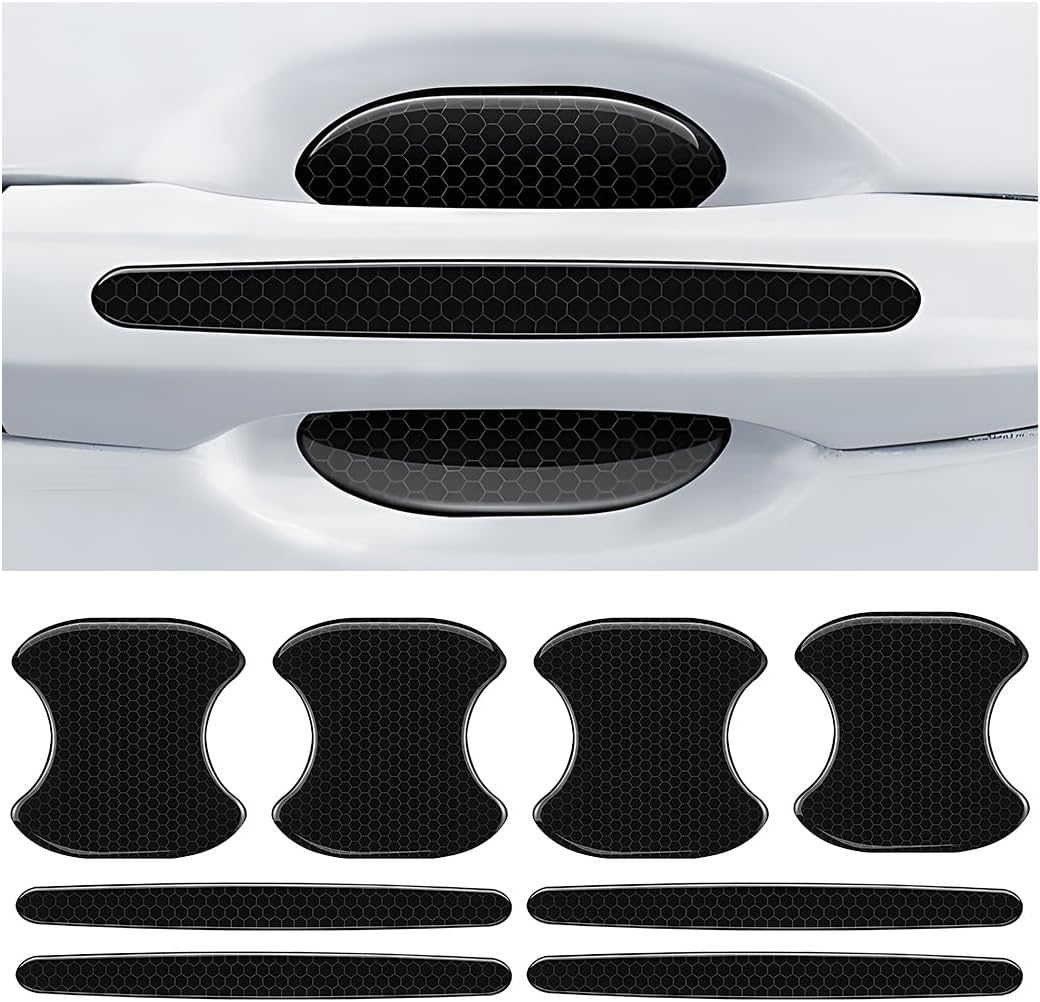 Mandark reflective car door handle scratch protector front view on vehicle door bowl