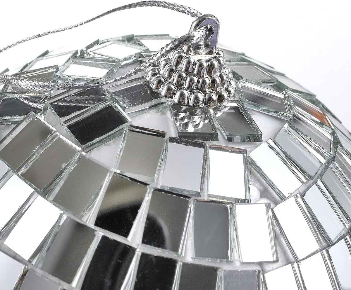 Close up view of the reflective mirror squares on the ball surface