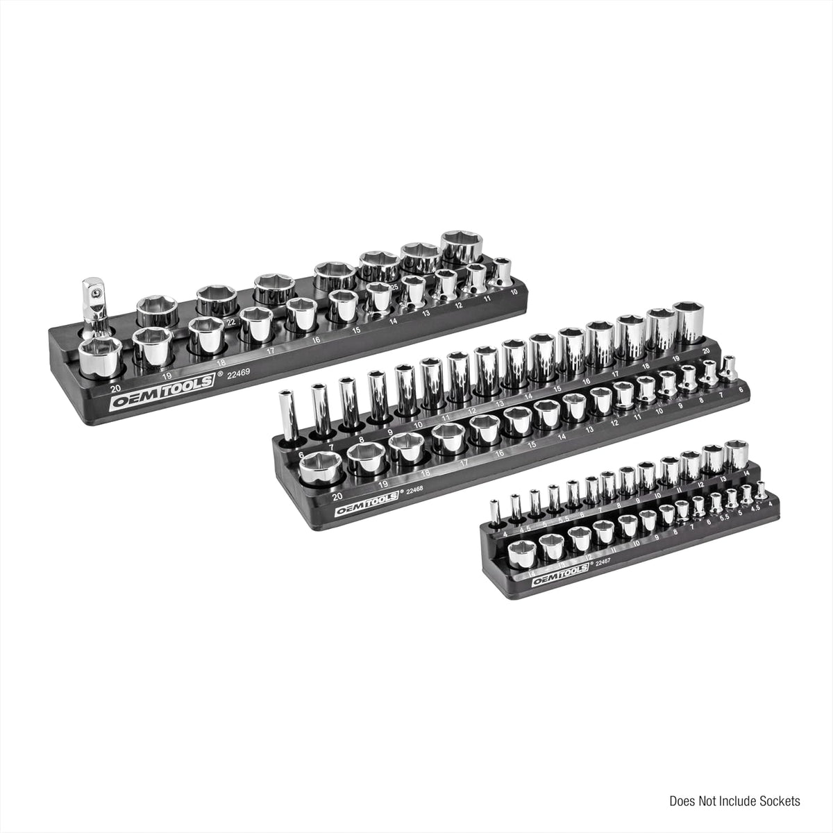 OEMTOOLS 22487 metric socket holder set arranged on metal tool chest