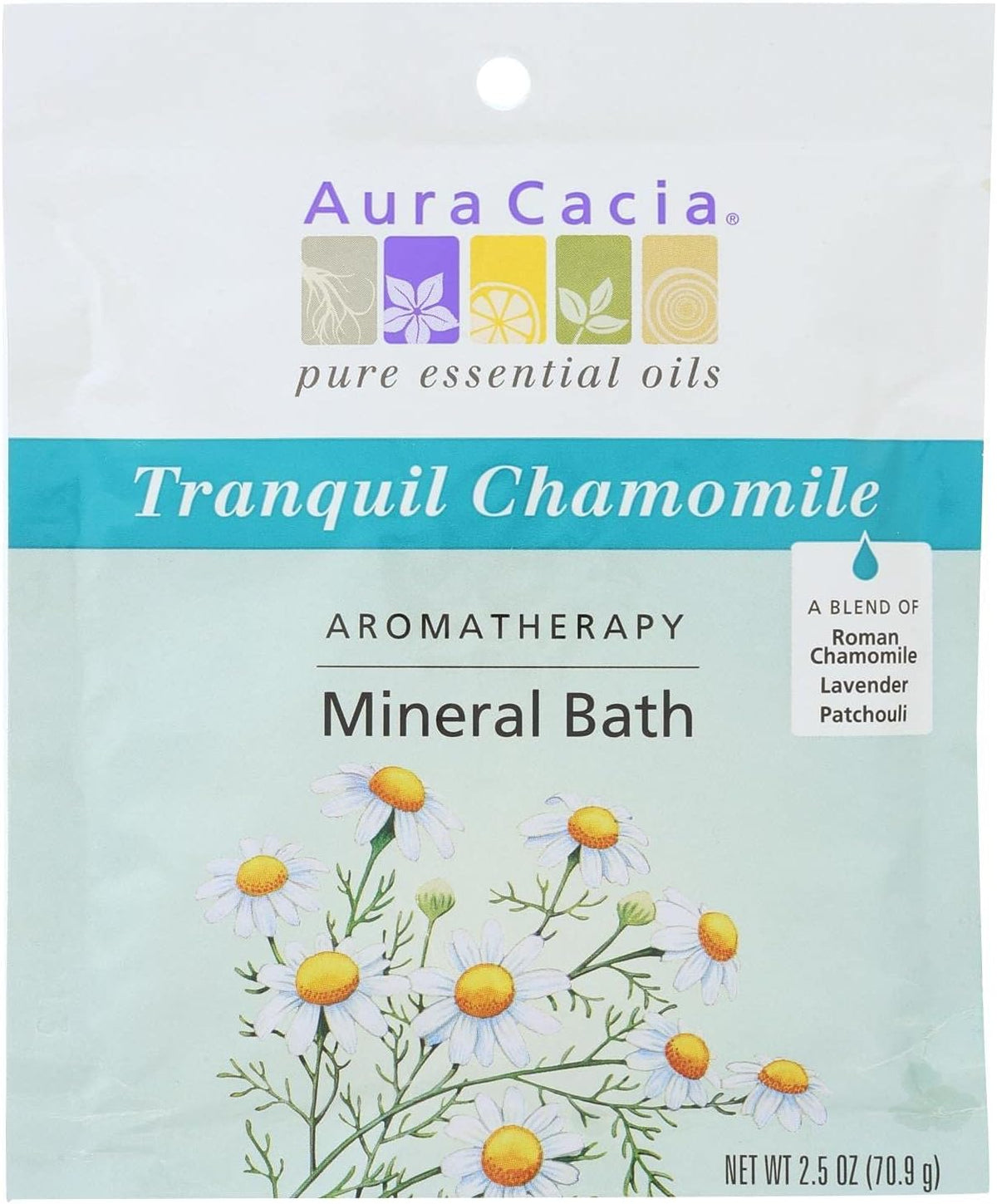 Aura Cacia Tranquility Aromatherapy Mineral Bath front view packaging