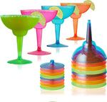 True Plastic Margarita Glasses set of 12 in assorted neon colors shown from front view.