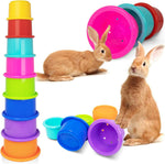 Iffitya rabbit enrichment toys packed together demonstrating the compact space saving nesting feature for easy storage.