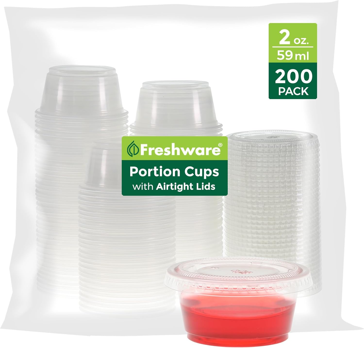 Freshware Plastic Portion Cups With Lids 2 Ounce front view