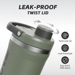 Prochain metal shaker cup showing leak proof twist lock lid