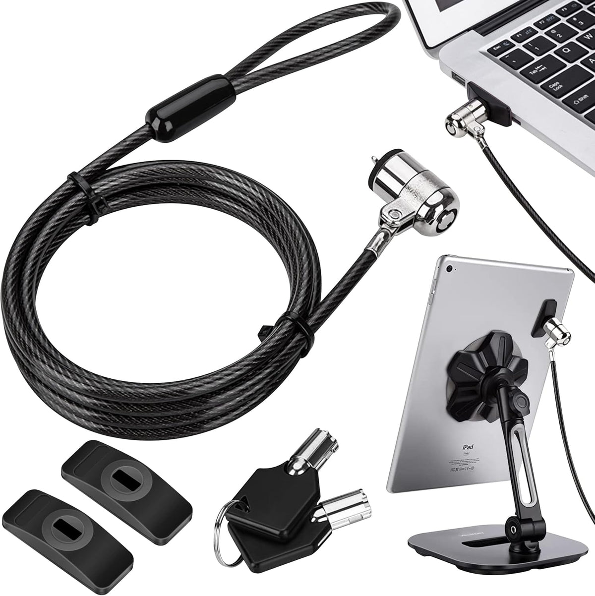 AboveTEK Universal Tablet Lock security cable kit front view showing the steel cable and keys.