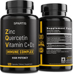 SPARTIS Zinc Quercetin 500mg 120 capsules bottle for high potency immune support