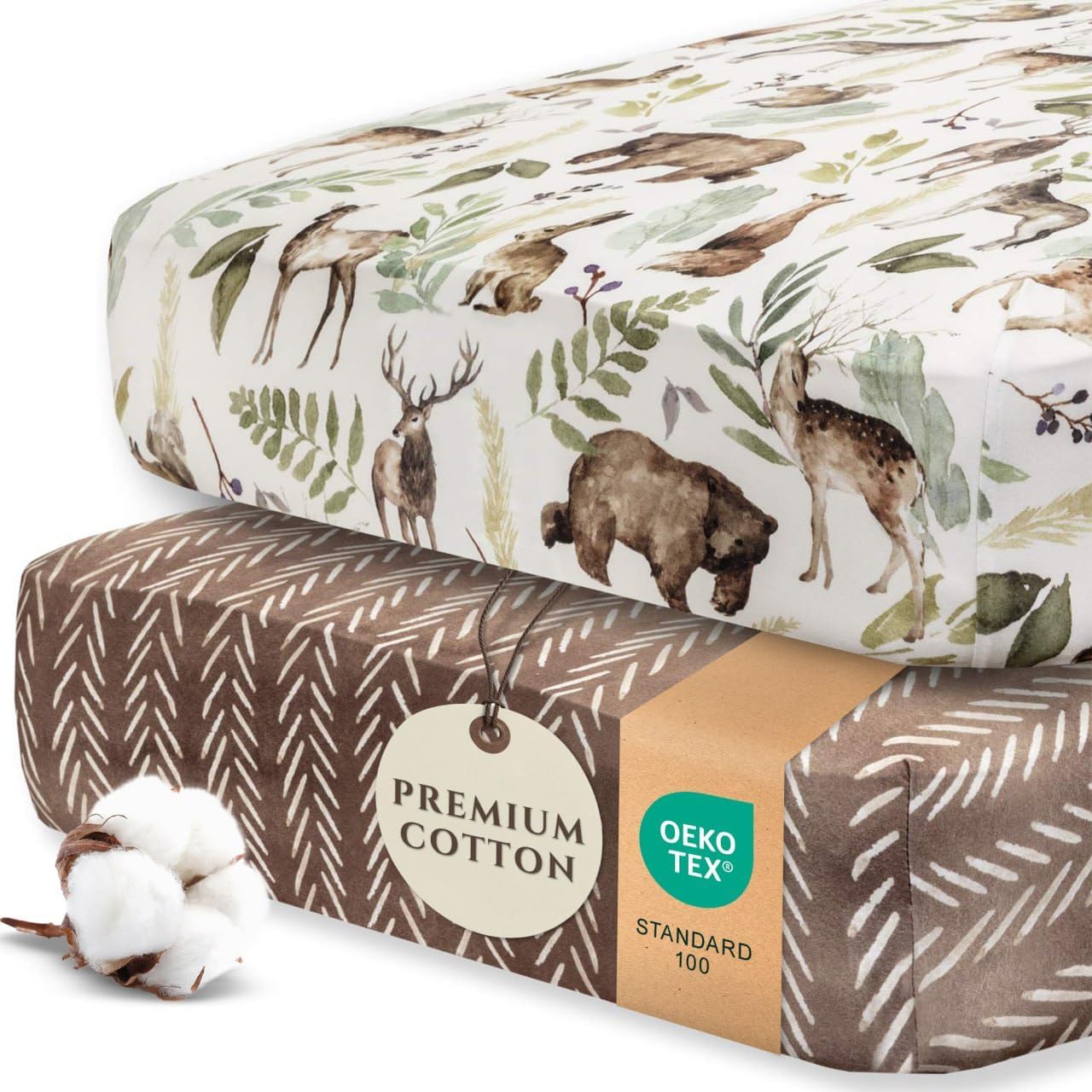 Pobibaby woodland wildlife crib sheets front view