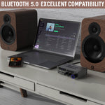 Sunbuck power amplifier shown alongside its included infrared remote control