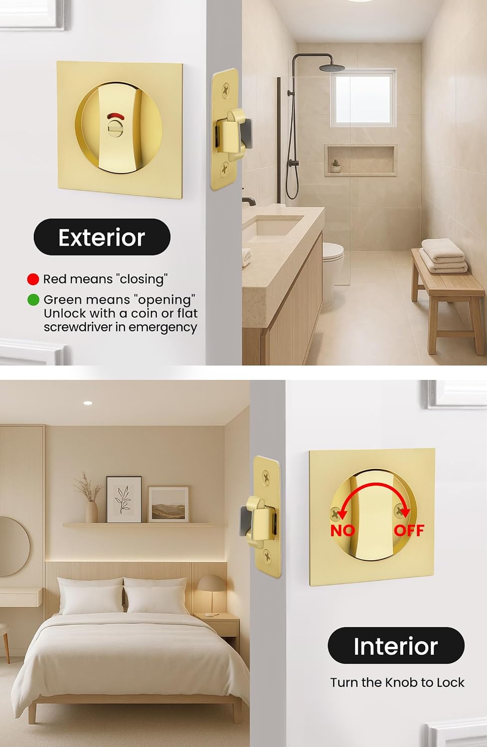 Goldenwarm square pocket door lock red green indicator active view