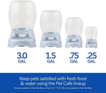 Wide mouth bottle design of the Petmate Cafe waterer for easy cleaning.