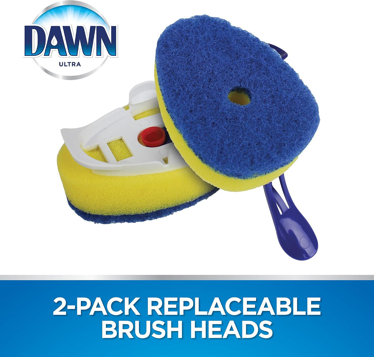 Dawn dish wand showing blue non-scratch scrubber sponge head