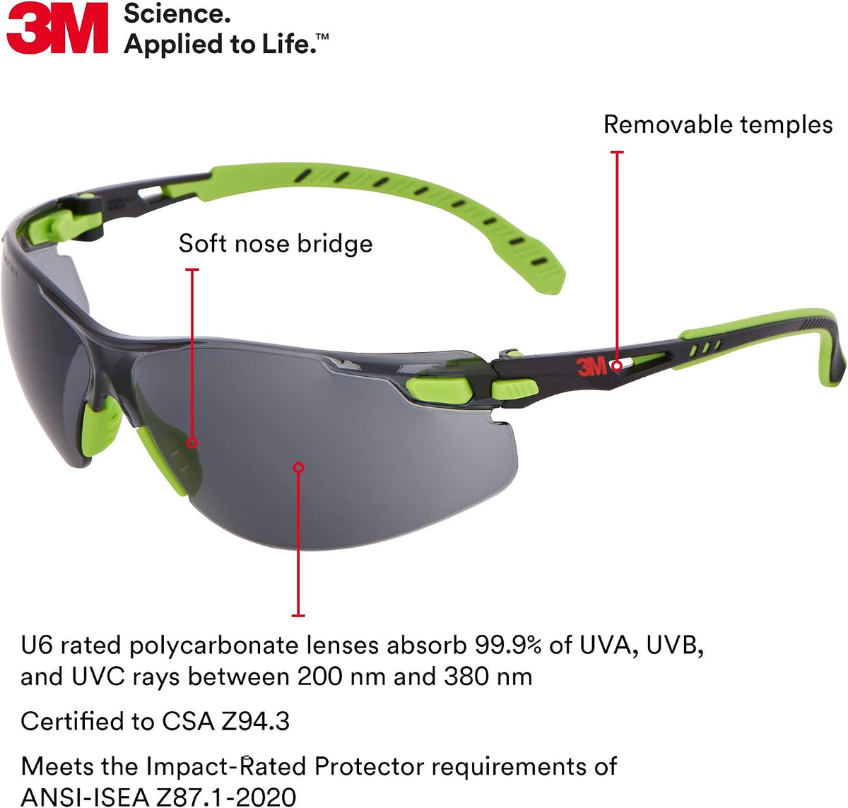 3M Solus 1000 safety glasses side profile showing padded temples