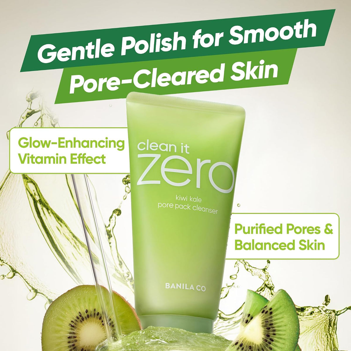 Banila Co Kiwi Kale exfoliating face cleanser tube packaging