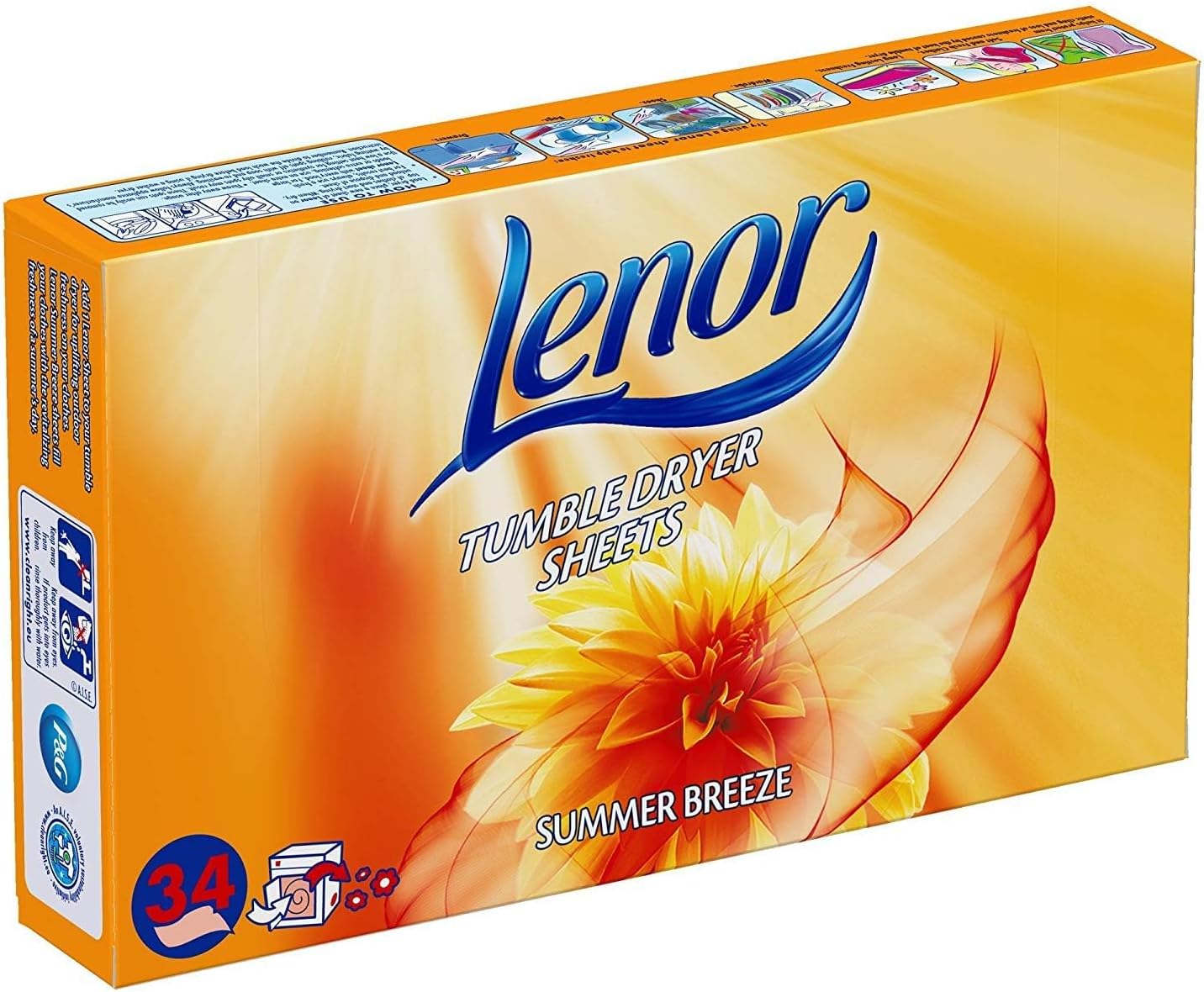 Lenor Summer Breeze Tumble Dryer Sheets front view fabric softener box