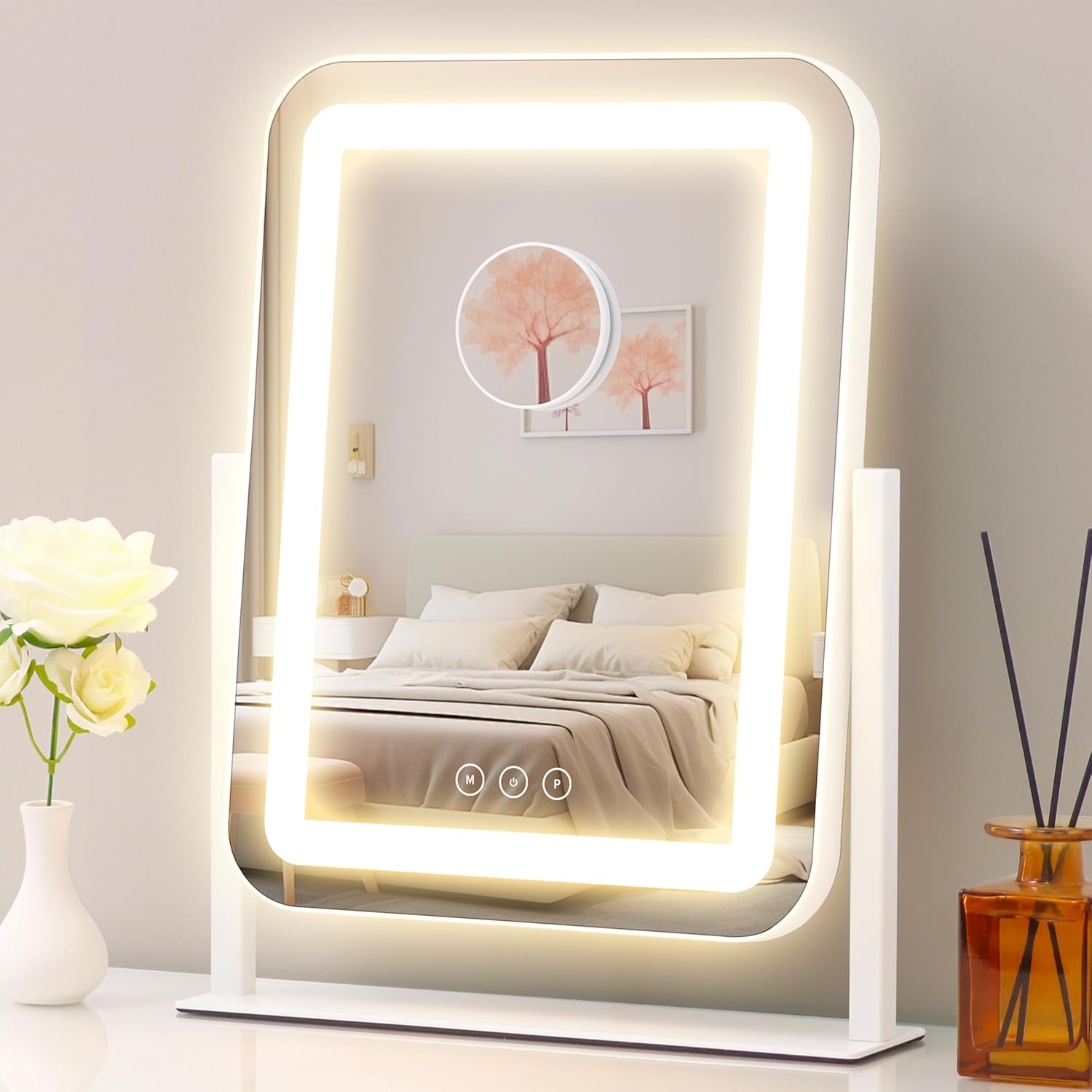 Vanity Mirror with Lights,13.1"×16.7"LED Makeup Mirror,Lighted Makeup Mirror with Lights, Smart Touch Control Dimmable 3 Modes Light, Lighted Up Mirror for Makeup Desk, Bedroom, Dressing Room - Image 1