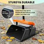 Glowspire heavy duty yard rake sweeping leaves and debris into the swivel bin.