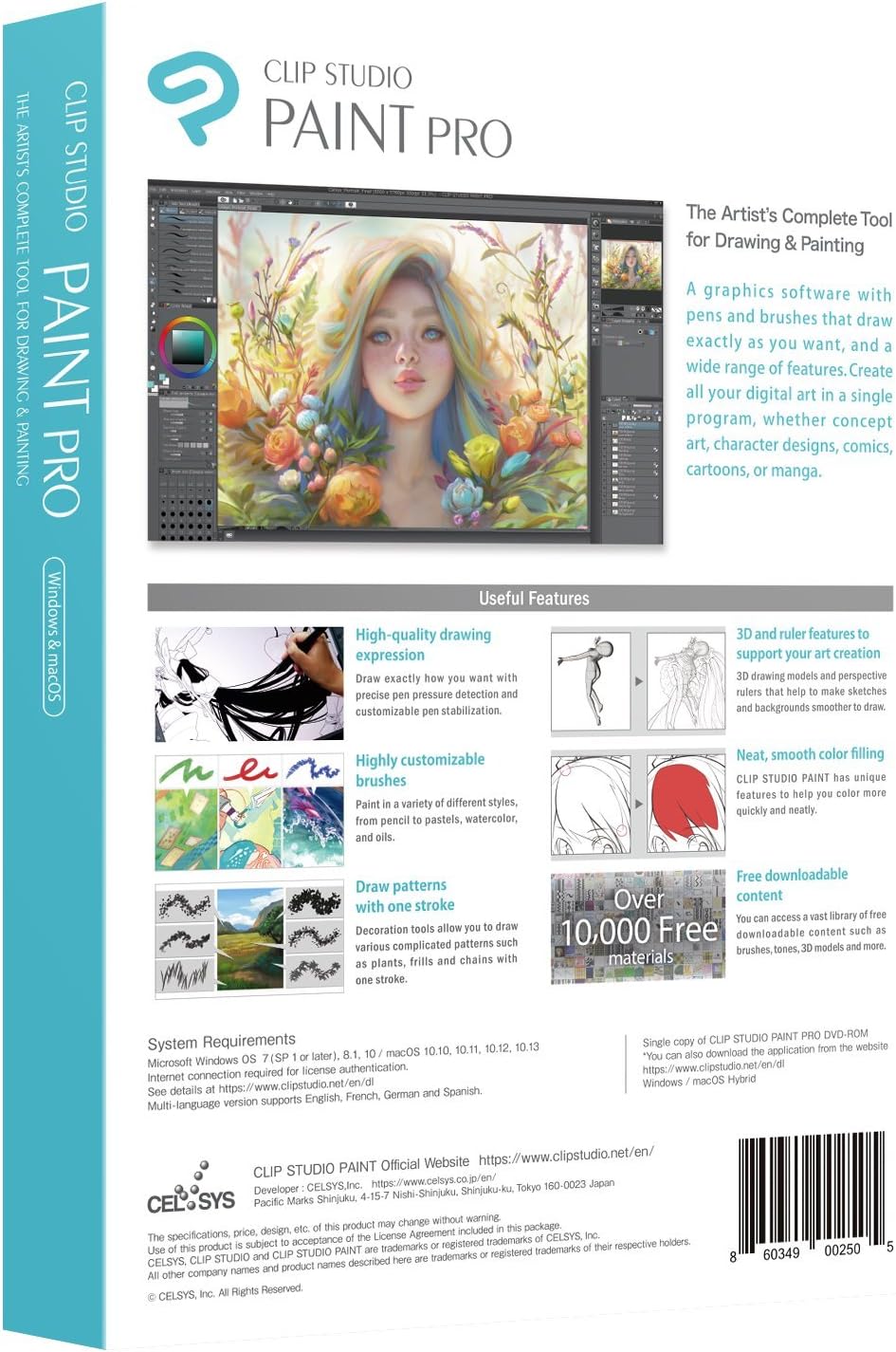 Graphixly Clip Studio Paint Pro license packaging displaying system compatibility