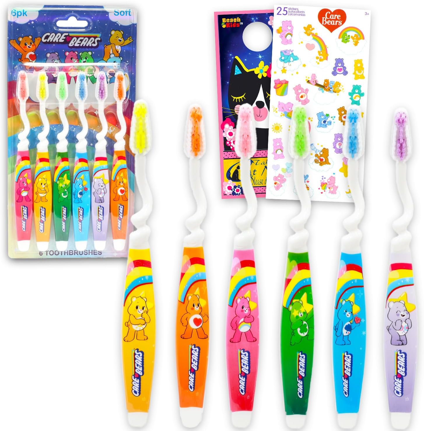 Care Bears kids soft toothbrush 6 pack front view authentic imported oral care set
