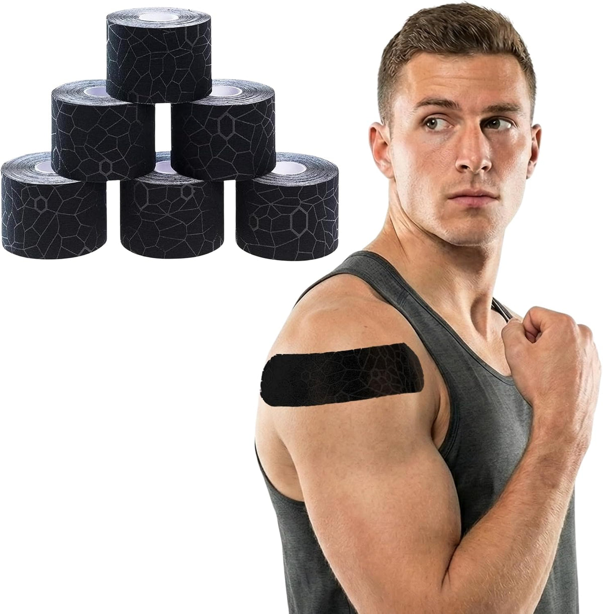 THERABAND Kinesiology Tape, Knee, 2'' X 103.3 Foot Bulk Roll, Black/Black | Latex-free kinesiology tape for knee, shoulder and athletic taping, with XactStretch application indicators - Image 9