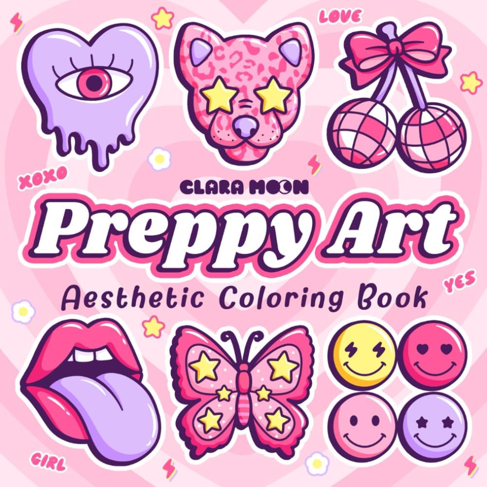 Preppy Art: Aesthetic Coloring Book for Adults and Teens Featuring Fashion, Retro and Groovy Things, Bold and Easy Designs for Stress Relief Moments - Image 1