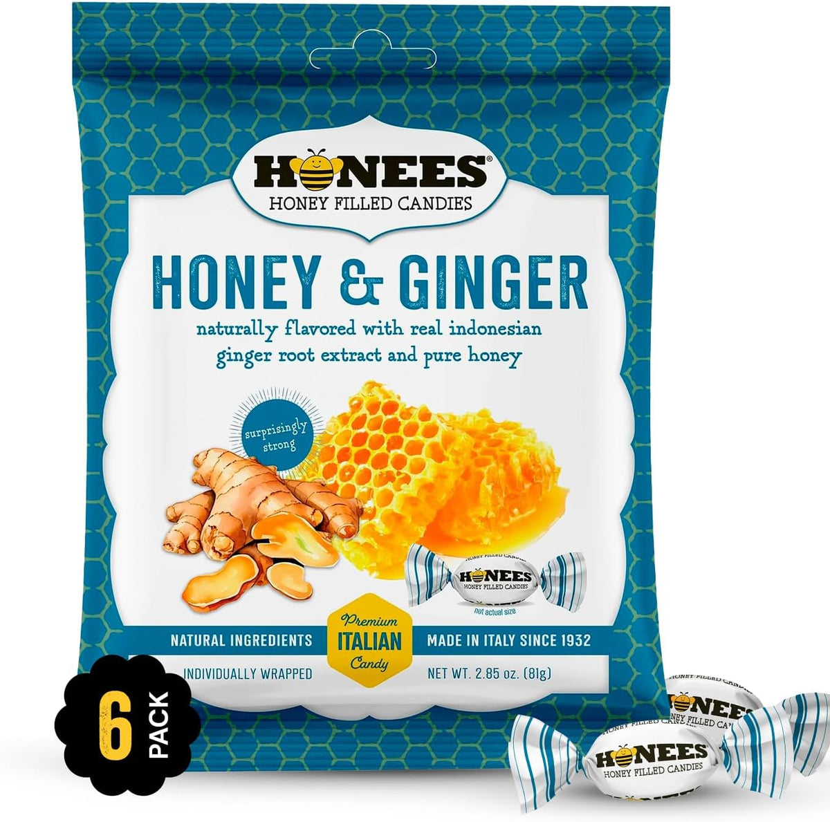 Honees Honey & Ginger Hard Candy Individually Wrapped | Natural & Healthy Candy, Italian Made with Real Honey & Indonesian Ginger, 1 Pack (2.85 oz) - Image 14