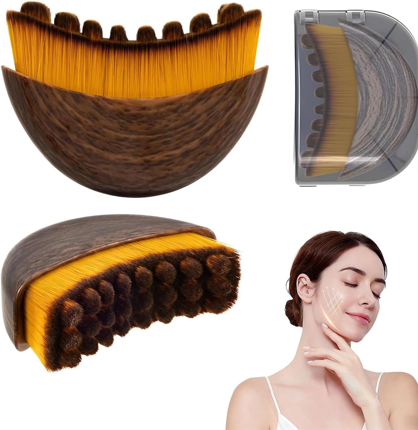 MISHTINCREATION New Lymphatic Contour Face Brush front view showing dense soft bristles and ergonomic half moon sculpting handle