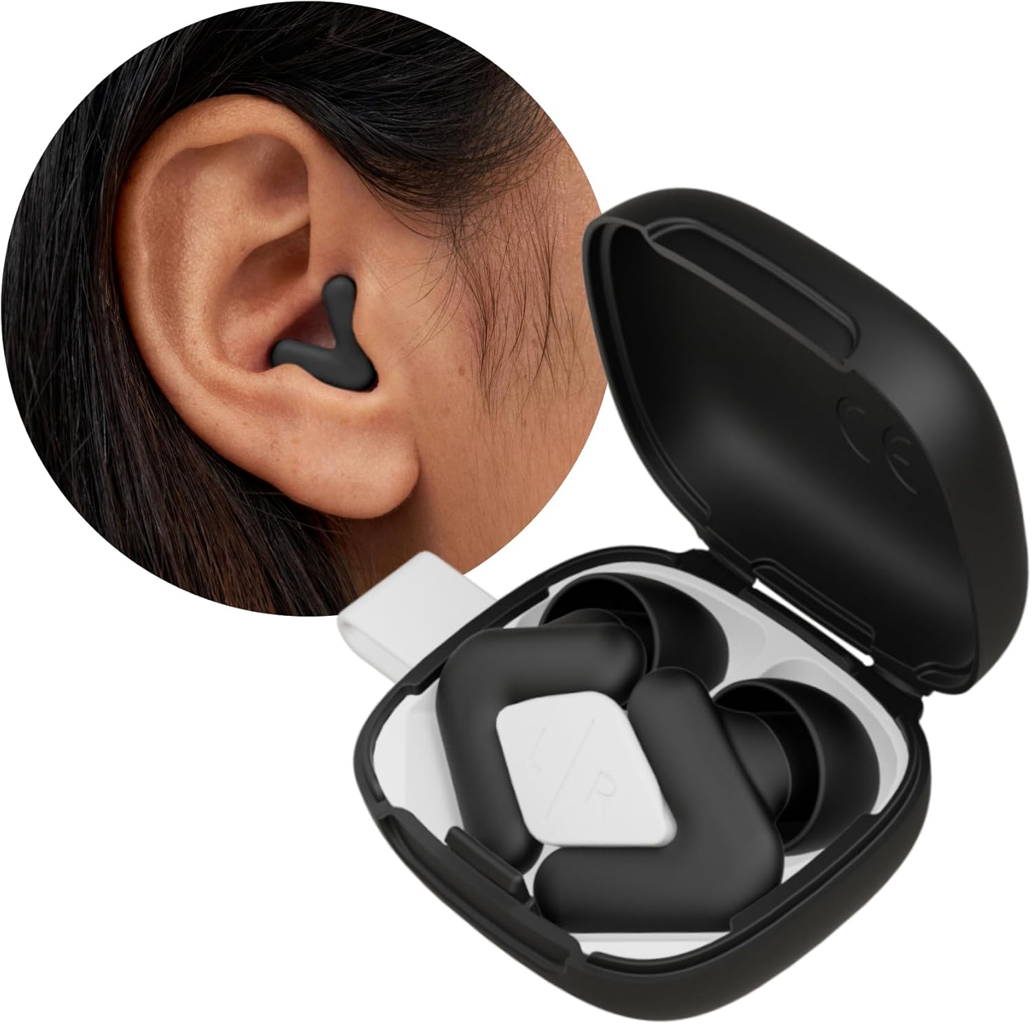 Alpine Silence Earplugs for Sleep, Focus & Travel - V-Shape Snug Fit & Soft Oval Tips – 4 Sizes XS/S/M/L - Comfortable, Reusable Hearing Protection - up to 25dB – Black - Image 1