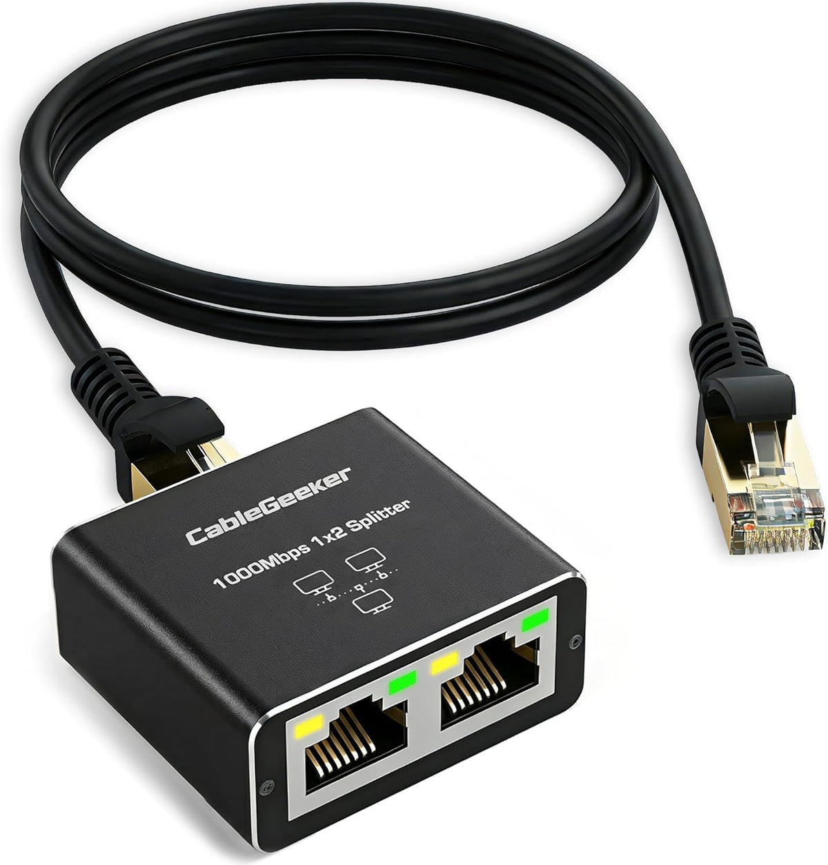 CableGeeker Ethernet Splitter 1 to 2 high speed gigabit adapter front view