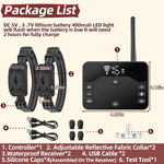 Complete contents of the imported pet containment kit including transmitter, two collars, charger, and testing tool