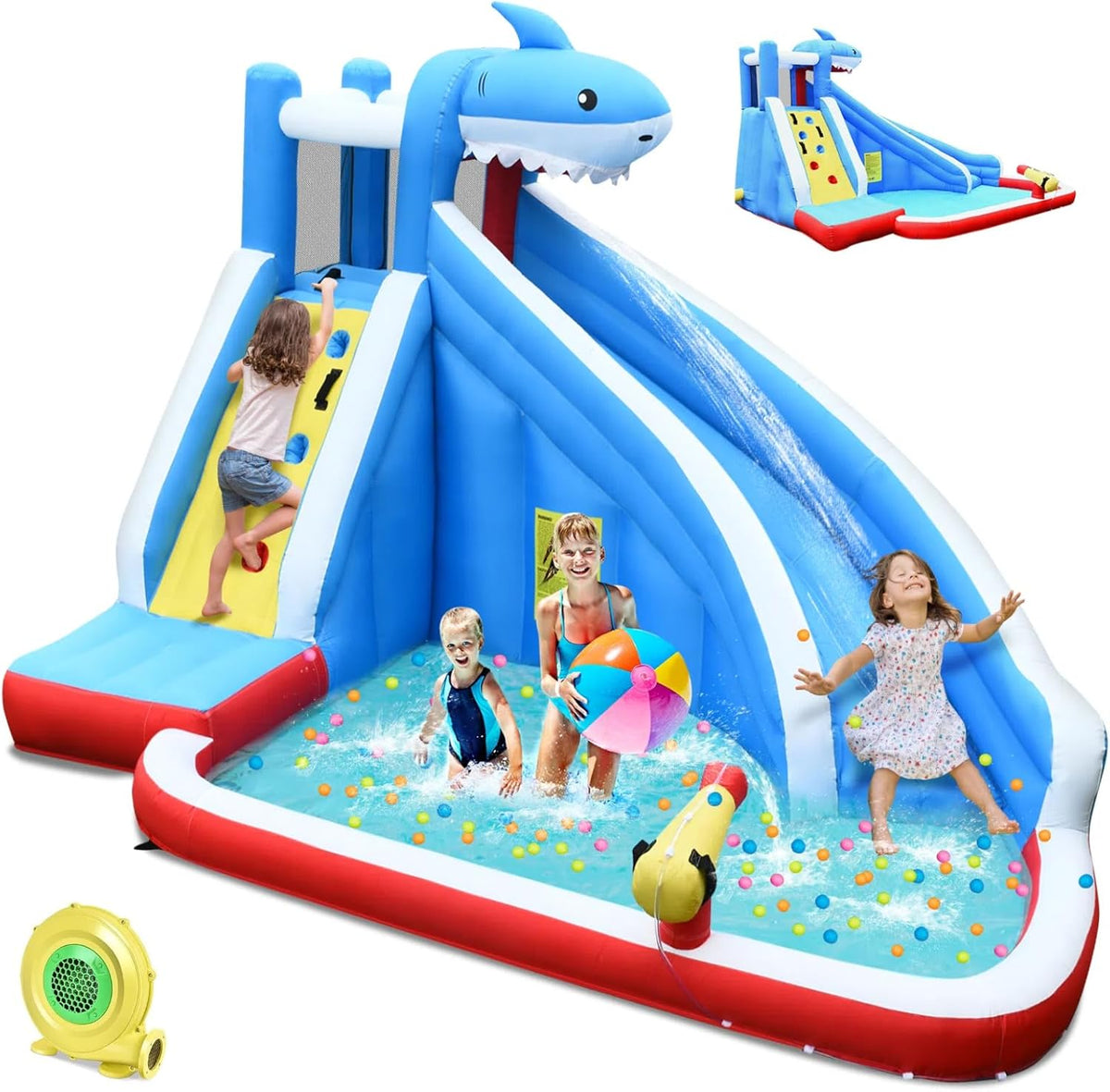 Honey Joy shark theme inflatable water slide front view for kids