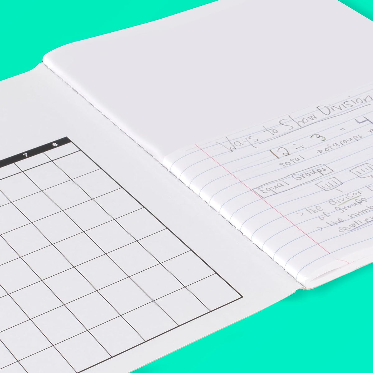 Inside cover of Mead notebook displaying reference tables and schedule