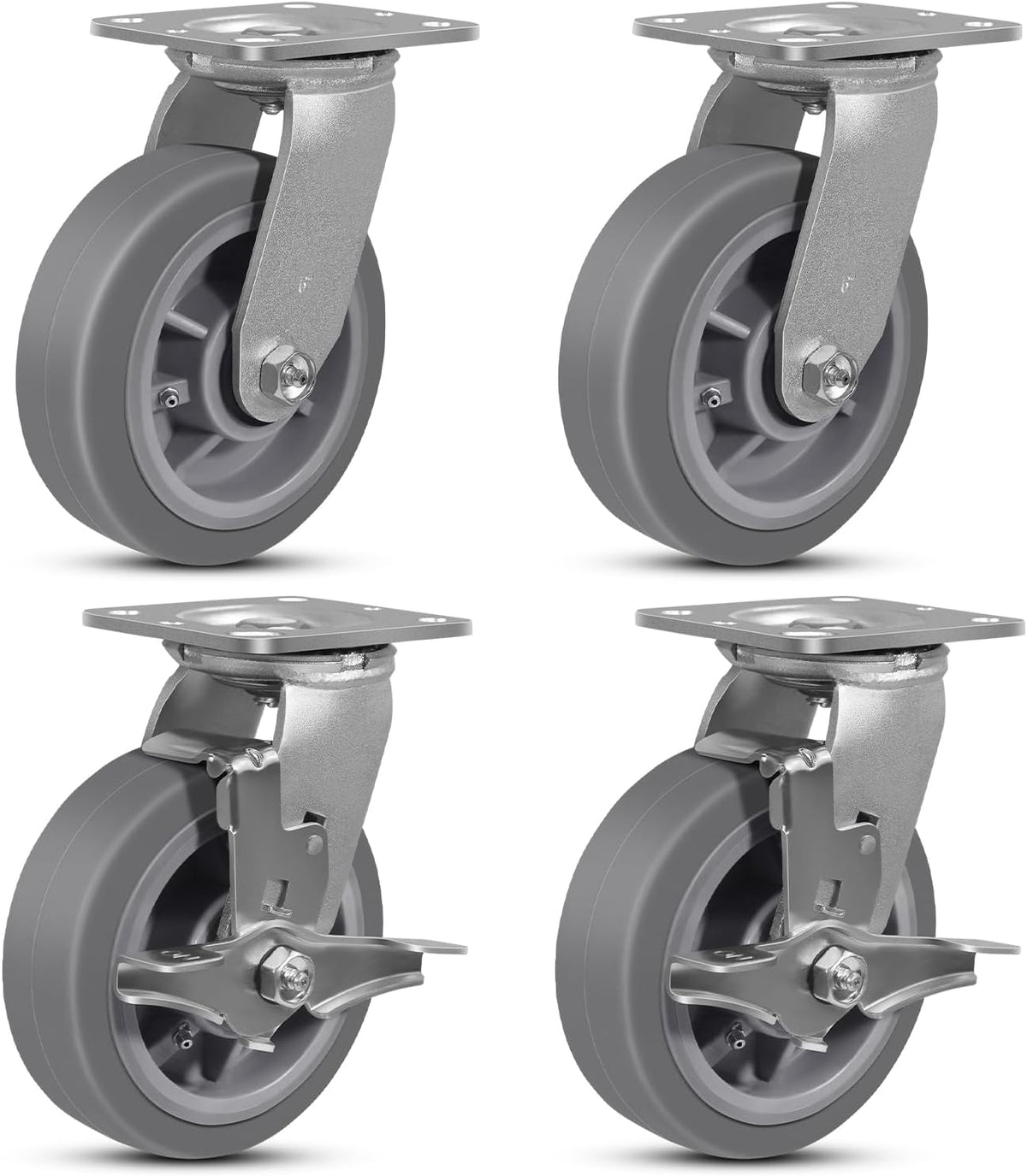 6 Inch Rubber Wheels (Flat Tread)- Heavy Duty Casters, Industrial Caster Wheels- with up to 1000 LB Capacity- Use for Dollies, Utility and Maintenance Carts(1 Rigid) - Image 9