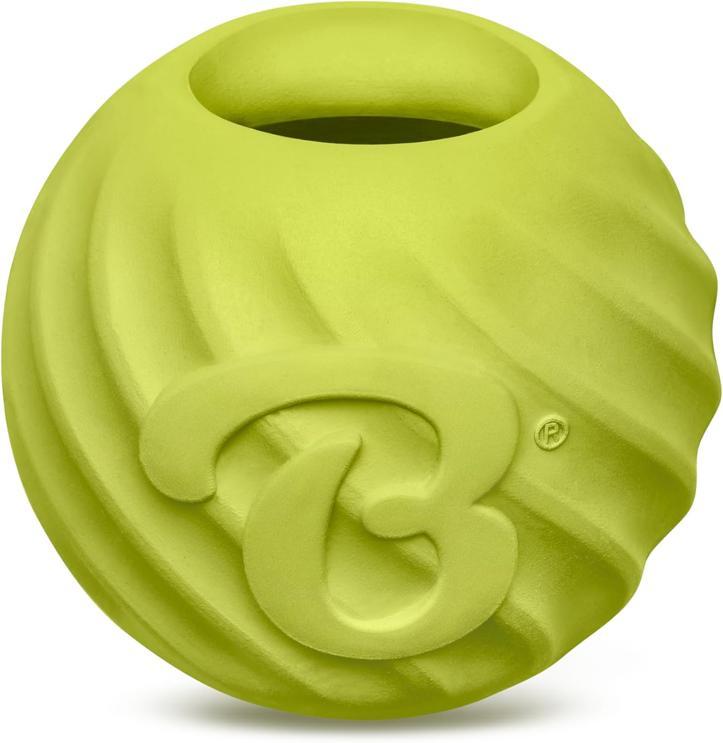 Benebone Natural Rubber Dog Ball front view showcasing its vibrant green color