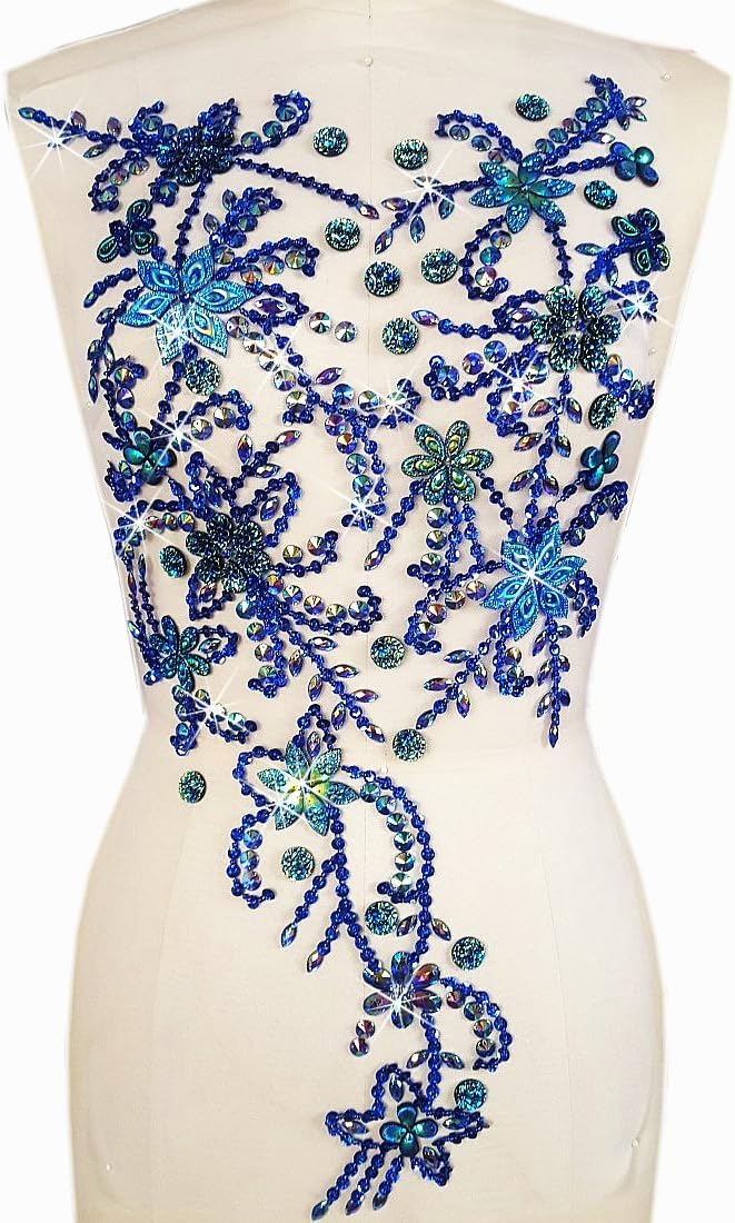 Noble Pure Handmade Beaded Crystal AB Color Patches Sew on Rhinestones with Stones Sequins Beads Applique Designs Patches Sewing for DIY Wedding Dress Trim 30x60cm (AB) - Image 9